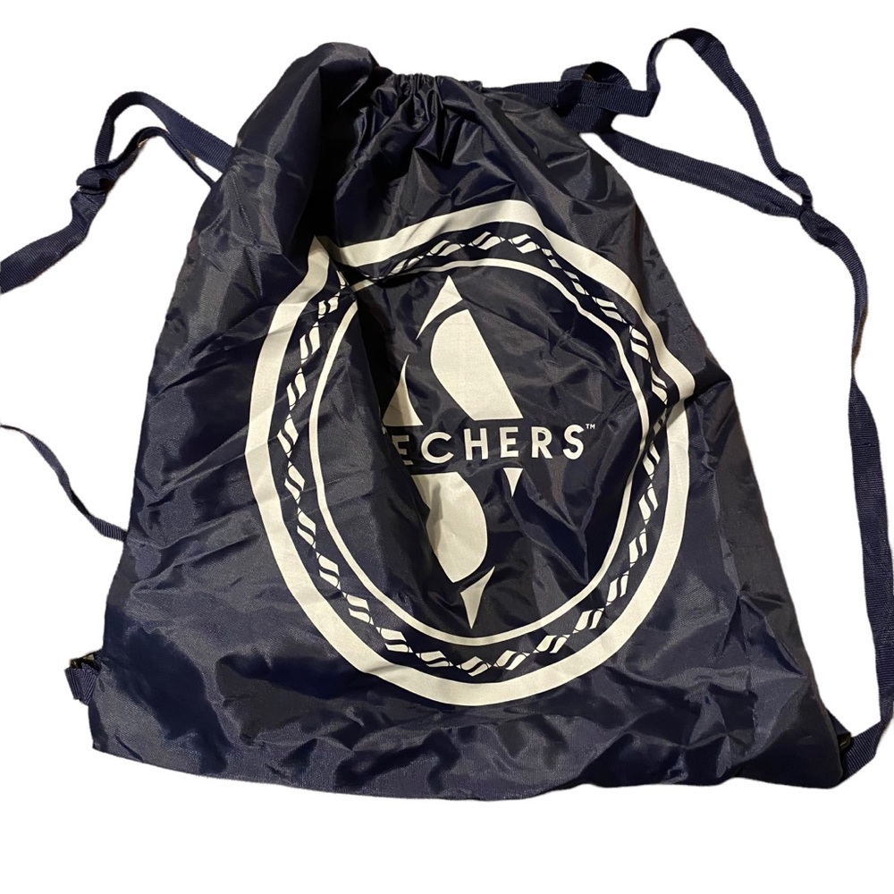 Skechers Backpack Bag Blue White Drawstring Rucksack Tote Shopping Grocery - Picture 5 of 7